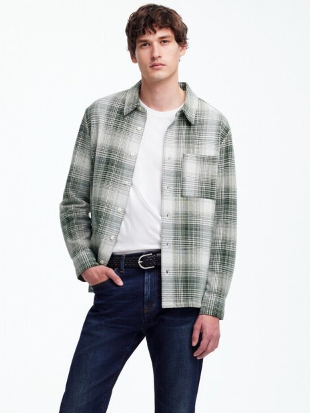 Madewell Men's Green Stripe Devoe Knit Button-Down Shirt Jacket - Size - Large